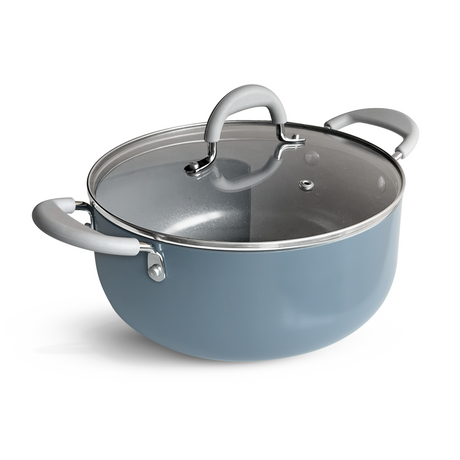 Blue Tramontina Stella Biryani Pot, 24 cm, with sturdy handles and a non-stick interior for flavorful biryani cooking.