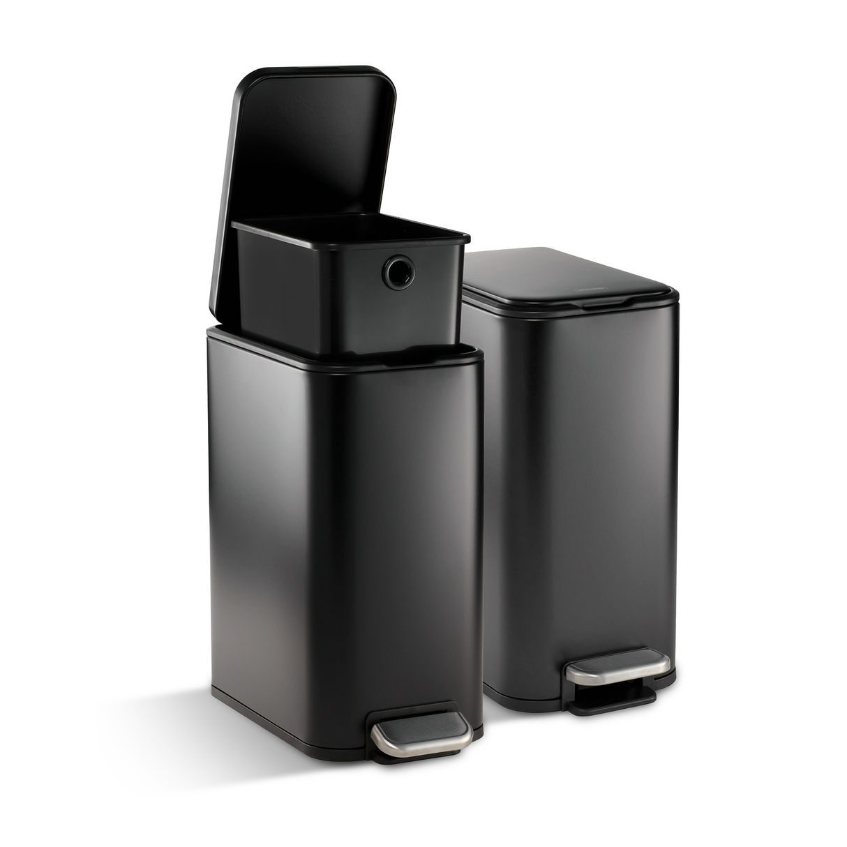 Trash Bin Set of 2 - 7.6 Litre (Each)  Stainless Steel Pedal Slim Rectagle - Black