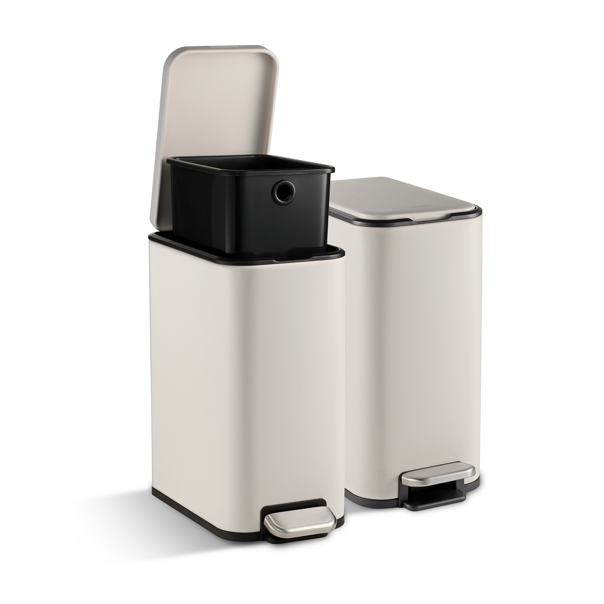 Trash Bin Set of 2 - 7.6 Litre (Each)  Stainless Steel Pedal Slim Rectagle - White