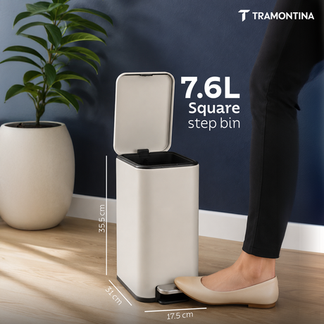 Trash Bin Set of 2 - 7.6 Litre (Each)  Stainless Steel Pedal Slim Rectagle - White