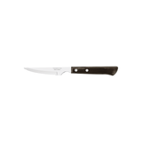Tramontina India Polywood steak knife with a 4-inch brown handle and stainless steel blade, ideal for slicing steak.