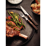 Brown Tramontina India Polywood steak knife, 10 cm (4 inch), with a wooden handle and stainless steel blade, for precise slicing.
