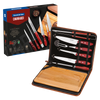 BBQ Kit with Stainless Steel Blades and Red Polywood Handles, with Cutting Board and Case, 8 Pieces