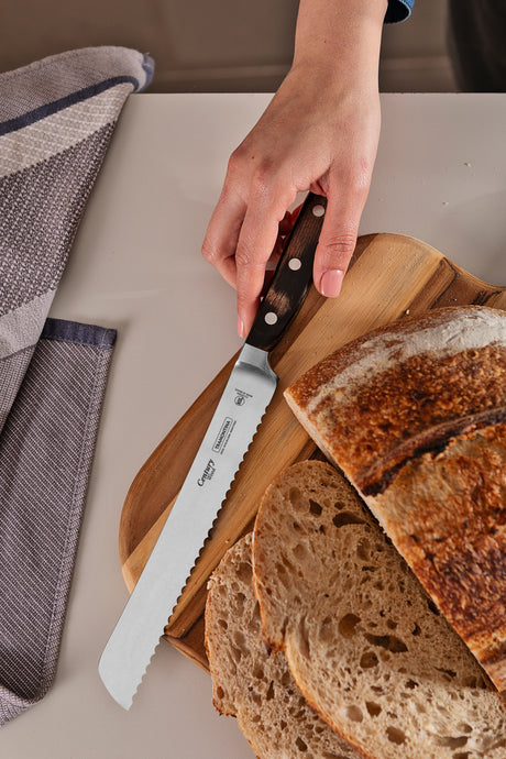 Century Wood Bread Knife with Stainless Steel Blade and Treated Brown Wood Handle 8"