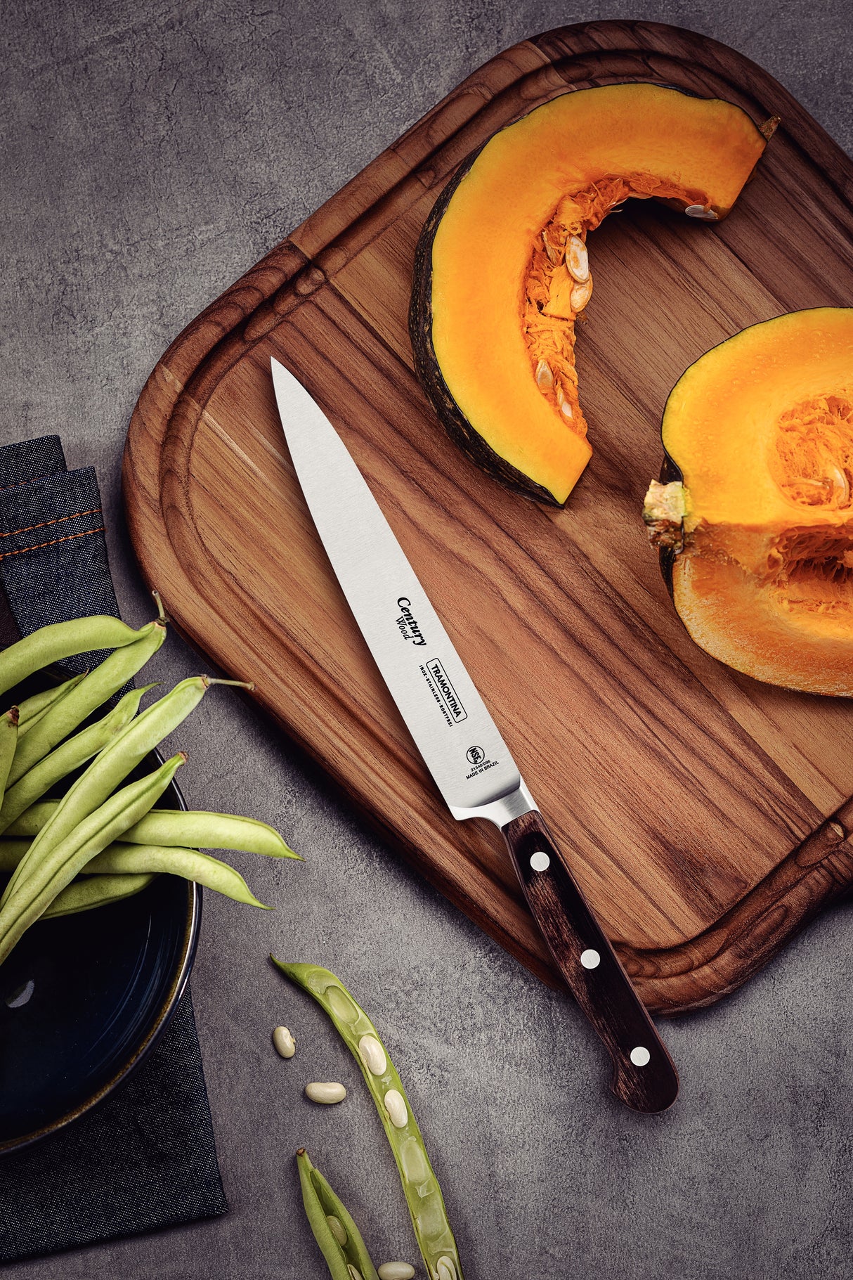 Century Wood Utility Knife with Stainless Steel Blade and Treated Brown Wood Handle, 6"