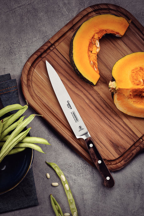 Century Wood Utility Knife with Stainless Steel Blade and Treated Brown Wood Handle, 6"