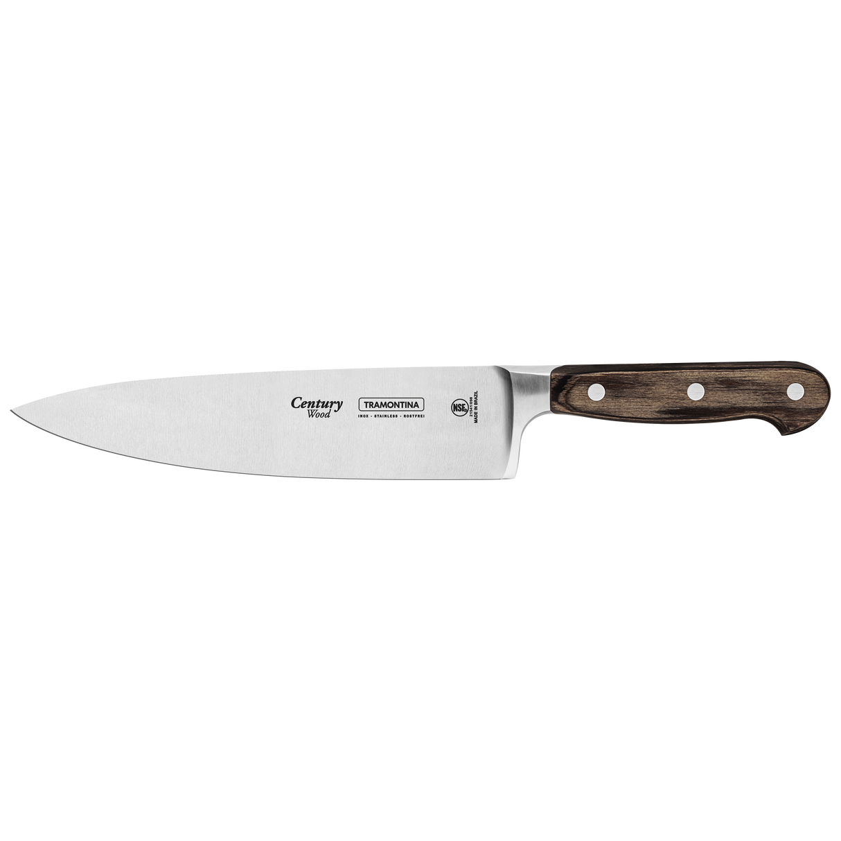 Century Wood Chef's Knife with Stainless Steel Blade and Treated Brown Wood Handle, 8"