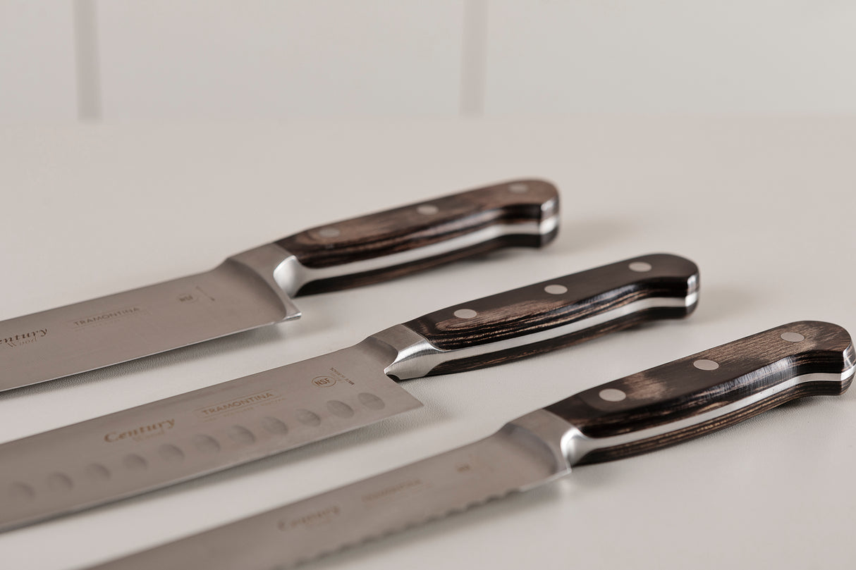 Century Wood Chef's Knife with Stainless Steel Blade and Treated Brown Wood Handle, 8"