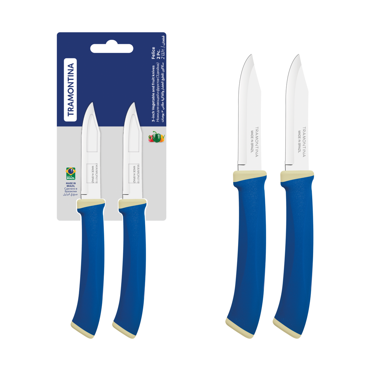 Felice 2-piece fruit and vegetable knife set with stainless steel blades and blue polypropylene handles