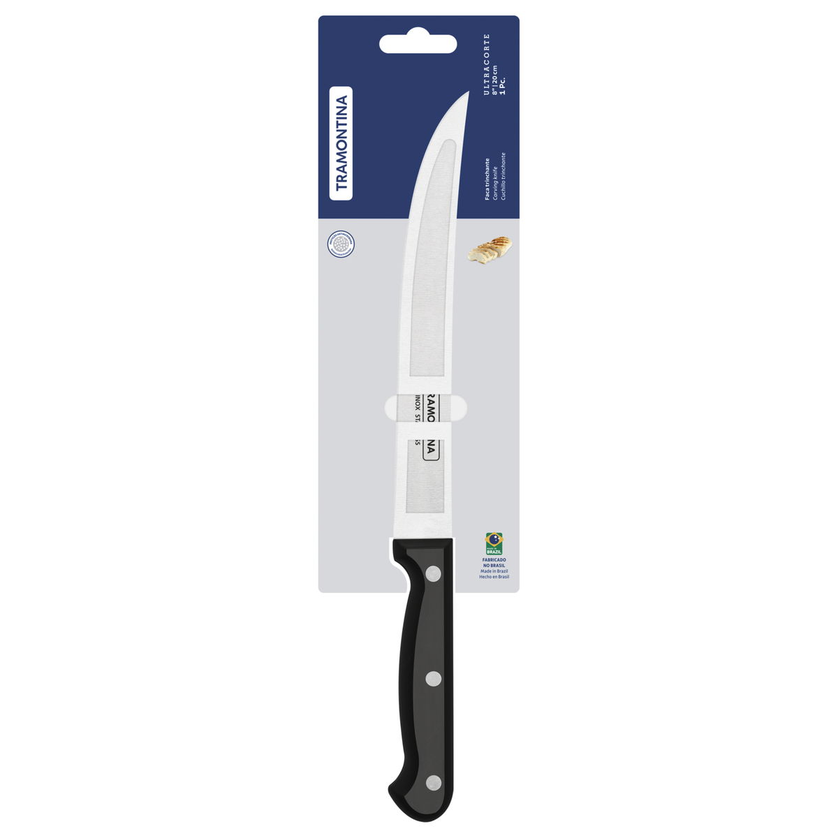 Ultracorte 8" Antimicrobial Stainless Steel Carving Knife - Polypropylene Handle (Black)