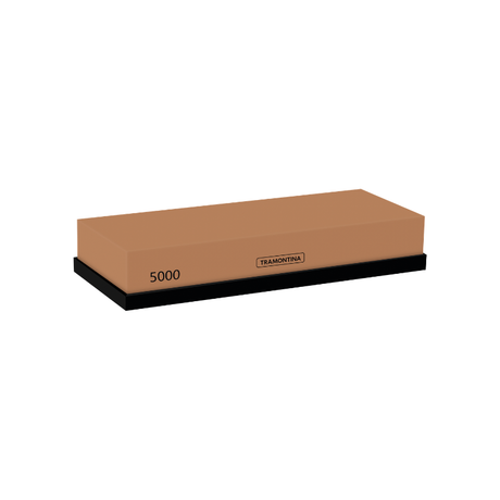 A rectangular sharpening stone with a tan abrasive body and a black base, shown on a plain white background. The side is labeled '5000' and features the 'TRAMONTINA' brand name.