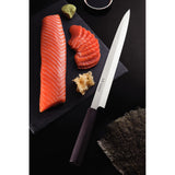 Brown Tramontina India Sushi Yanagiba knife, 33 cm (13 inches), with a sharp blade ideal for precise sushi slicing.