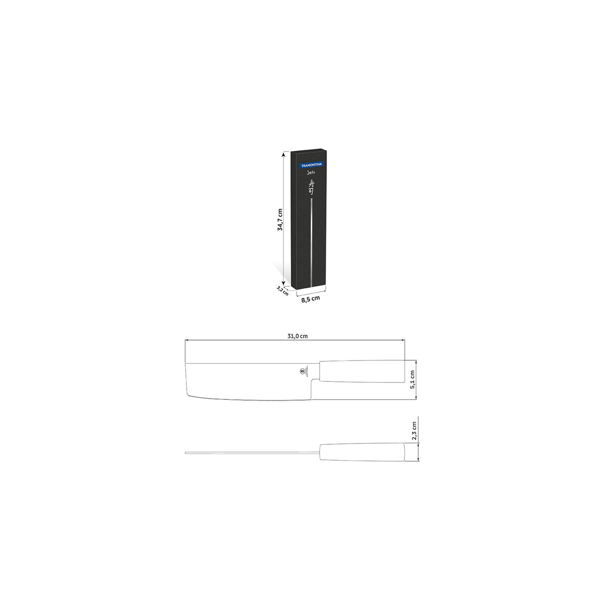 Brown Tramontina India Sushi Nakiri knife, 17 cm (7 in) with a sharp blade, ideal for precise vegetable slicing.
