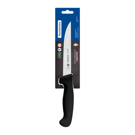 Black Tramontina India 15 cm professional boning knife with a sharp blade and ergonomic handle for precise butchering.