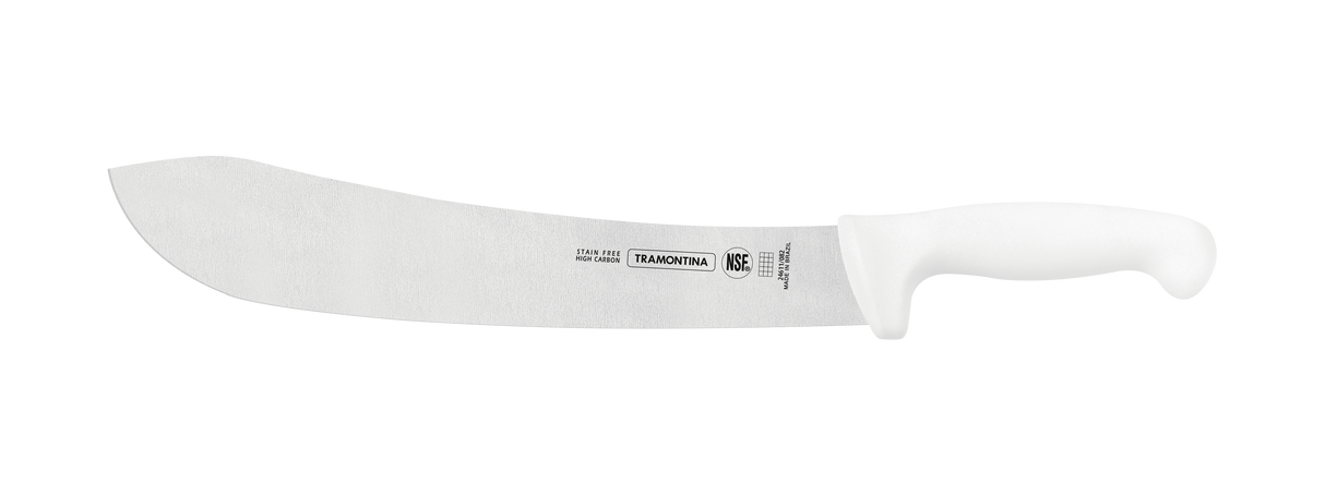 Tramontina 25cm white professional chef knife with a sharp blade, ideal for meat preparation and culinary tasks.