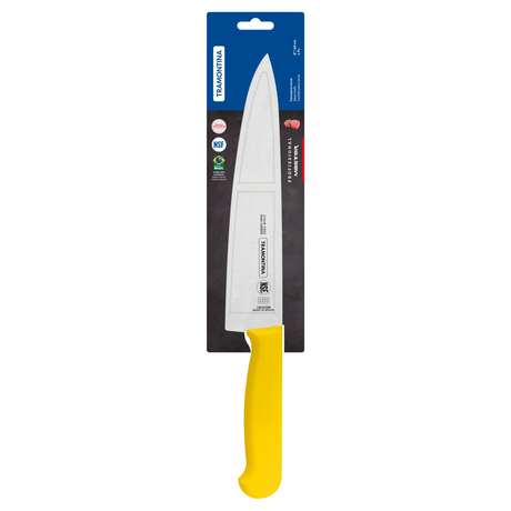 Yellow 20 cm Tramontina India chef knife with a professional 8-inch blade, ideal for precise meat and culinary prep.
