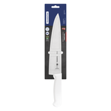 White 25 cm Tramontina India chef knife with a sharp stainless steel blade, ideal for professional meat and culinary preparation.