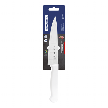 White 15 cm Tramontina India chef knife with a sharp stainless steel blade, ideal for professional meat and kitchen prep.