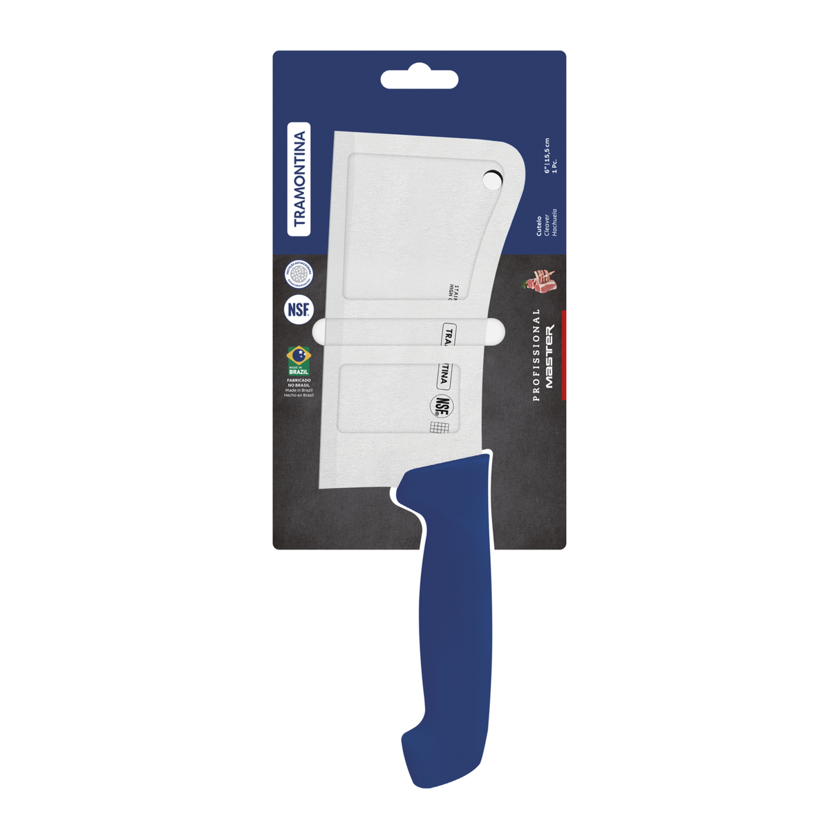 Blue Tramontina India 15 cm professional cleaver knife with stainless steel blade for chopping and cutting tasks.