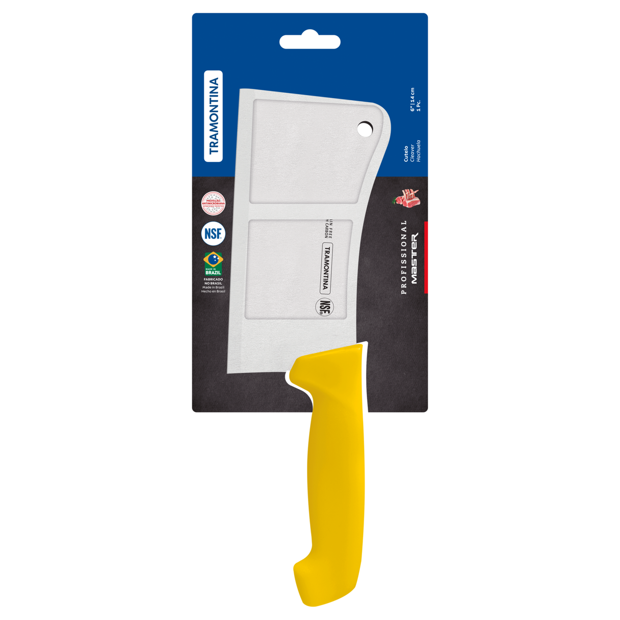 Yellow Tramontina India 15 cm professional cleaver knife, with a sturdy handle and sharp blade for heavy-duty chopping.