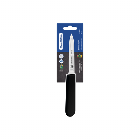 Tramontina Professional vegetable paring knife, 10 cm black handle, ideal for precise vegetable peeling and slicing.