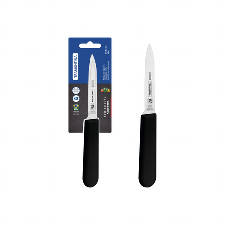 Black Tramontina Professional Vegetable Paring Knife, 10 cm (4-inch), ideal for precise kitchen prep and peeling.