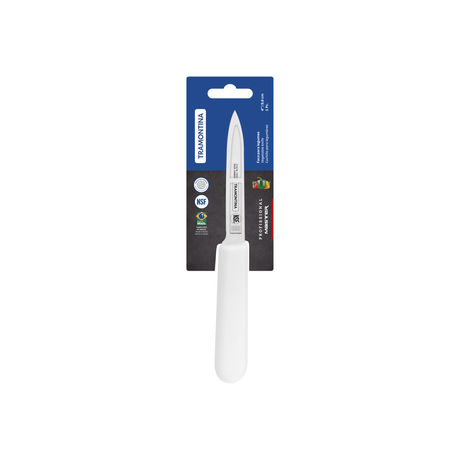 Tramontina Professional vegetable paring knife, 10 cm white handle, ideal for precise kitchen prep and peeling vegetables.