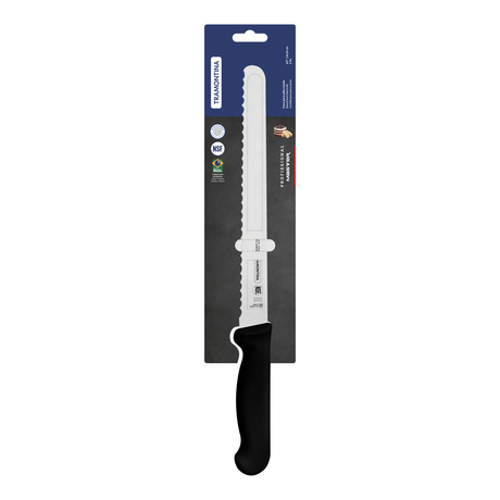 Tramontina Professional black bread and cake knife, 25 cm/10 inches, with a sleek handle and sharp blade for slicing baked goods.