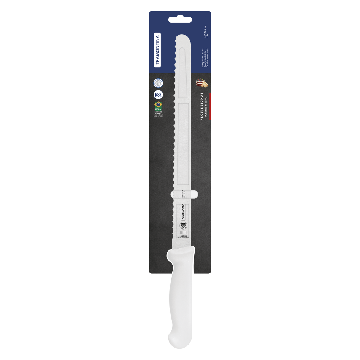 Tramontina India professional cold cuts knife, 30 cm (12 inches), with white handle and stainless steel blade for slicing meats.