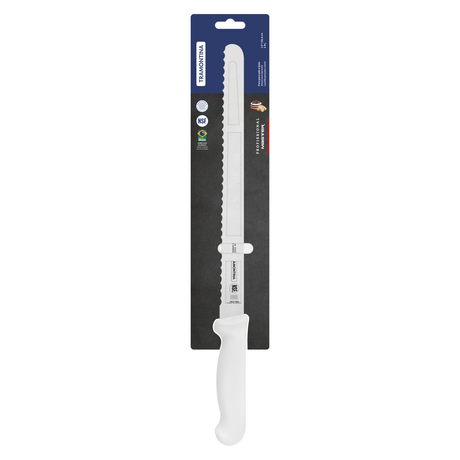 Tramontina India professional cold cuts knife, 30 cm (12 inches), with white handle and stainless steel blade for slicing meats.