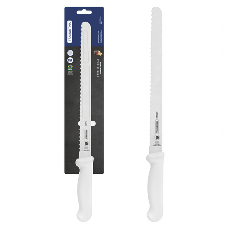 Tramontina India professional 30cm cold cuts knife with white handle and stainless steel blade for slicing meats and cold cuts.