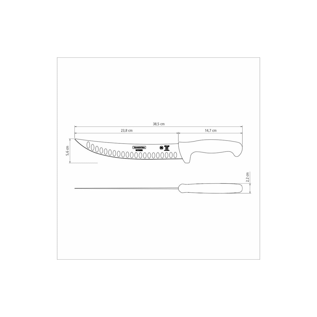 Black Tramontina India 25 cm professional butcher knife with a sharp blade and ergonomic handle for precise meat cutting.