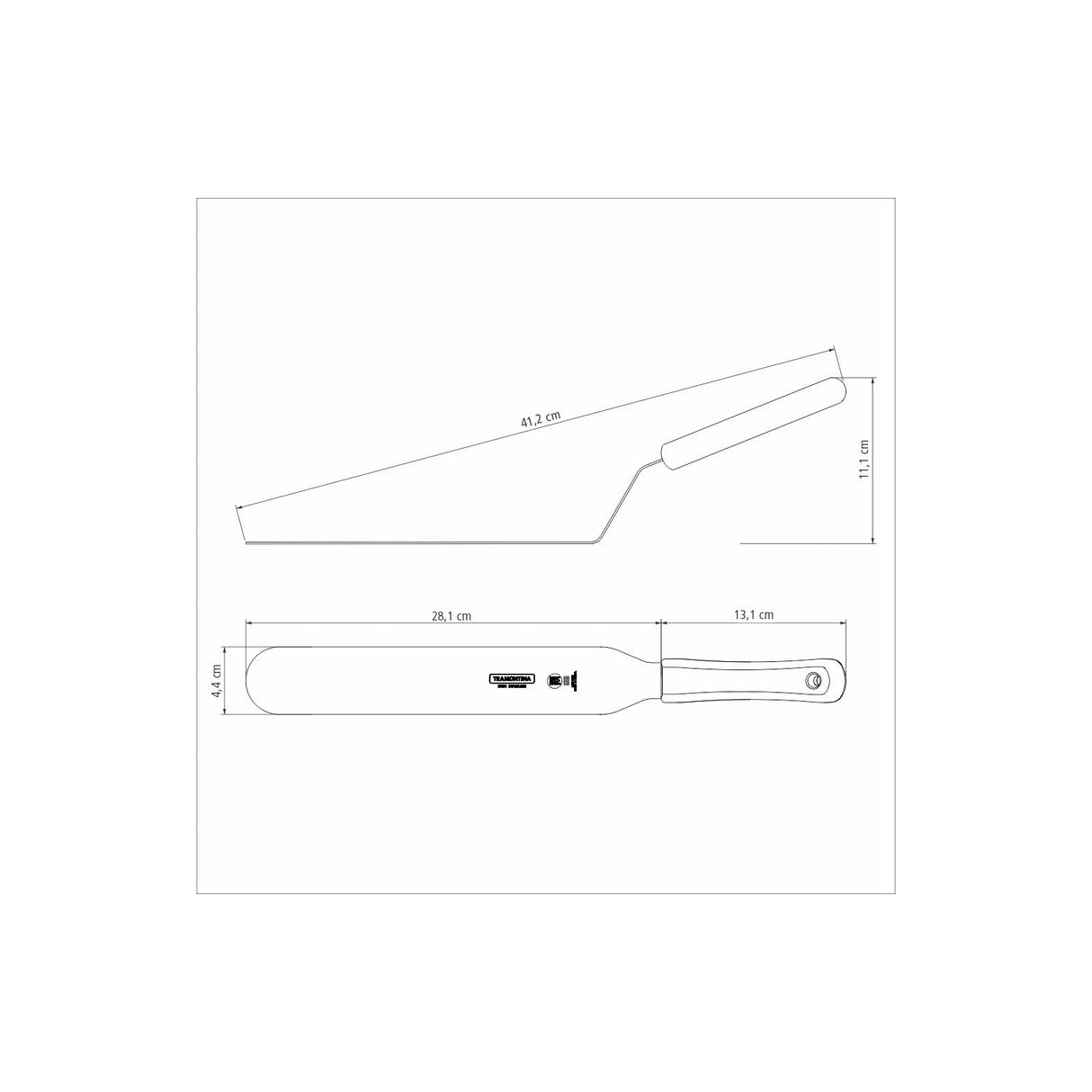 White Tramontina India professional pastry spatula, 30 cm (12-inch) tool with a sturdy handle for baking and decorating.