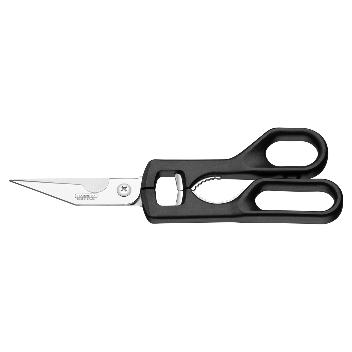 Black Tramontina India Supercut Kitchen Scissor, 22 cm/9-inch, with sharp blades for precise cutting in the kitchen.