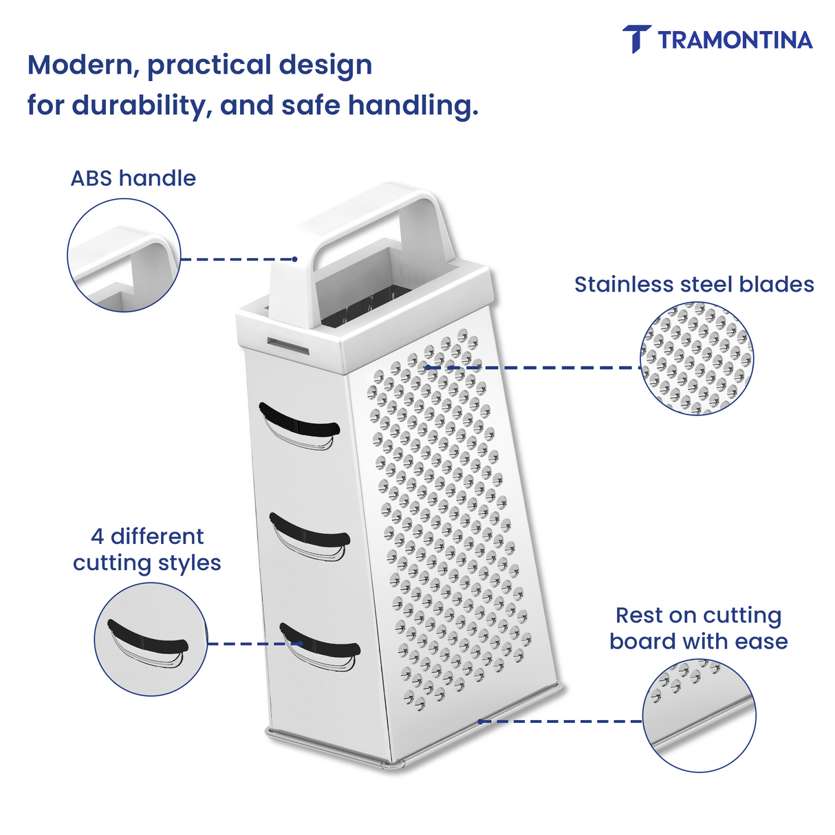 Utilitá 4-Sided Grater in Stainless Steel with White ABS Handle