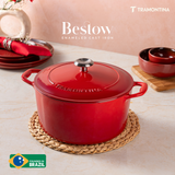 Tramontina India Bestow enameled cast iron round Dutch oven in gradated red, 3.3L casserole for stovetop cooking and baking.