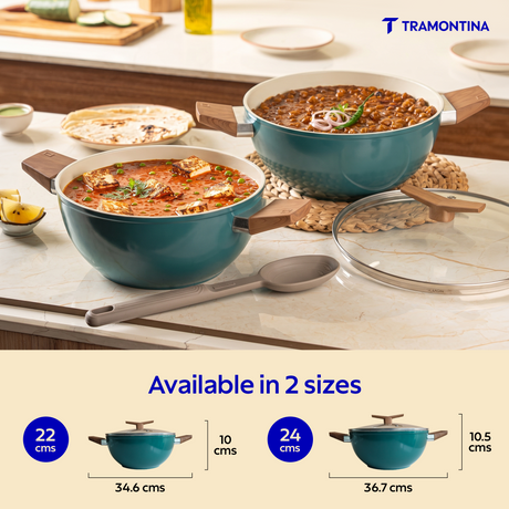 Tramontina Spectra Forged Kadai with Lid, 22 cm C1, black cookware pan viewed from above