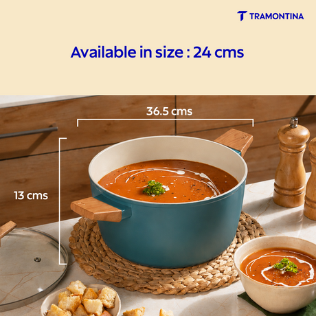 Tramontina Spectra Forged 24 cm casserole with lid, stainless steel cookware for versatile kitchen use.