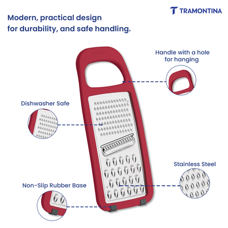 Utilitá Stainless Steel and ABS Grater with Rubberized Base, Red