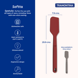 Red Softta Silicone Spatula by Tramontina India, showing a flexible silicone spatula with a red handle and head for cooking and baking.