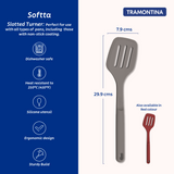 Grey Softta silicone hollow turner spatula by Tramontina India, with a flexible silicone head and ergonomic handle for cooking.