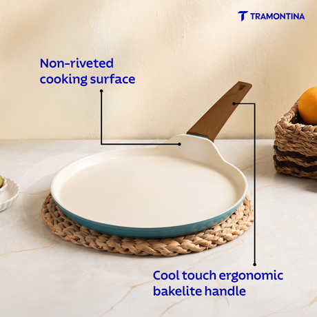 Tramontina Spectra Forged Dosa Tawa 28 cm with non-stick surface and ergonomic handle, ideal for making crispy dosas.