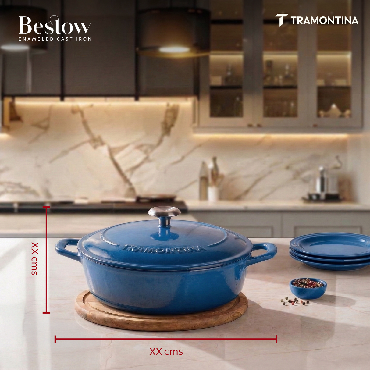Enameled cast iron braiser round 3.8L by Tramontina India, featuring a sturdy handle and colorful enamel coating for versatile cooking.