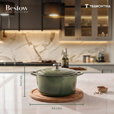Tramontina India Bestow enameled cast iron round Dutch oven in cactus green, 3.3L casserole for cooking and baking.