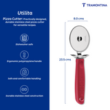 Tramontina India Utilita Pizza Cutter SS in red with stainless steel blade for slicing pizzas efficiently.
