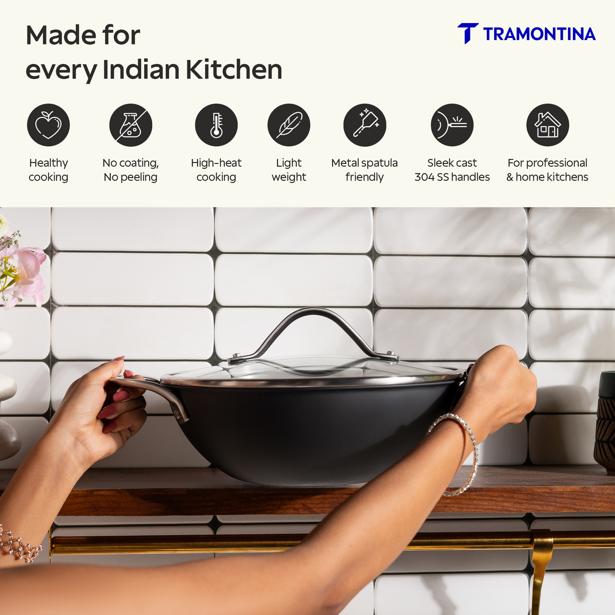 Tramontina Heritage Iron Kadai with Lid 26 cm