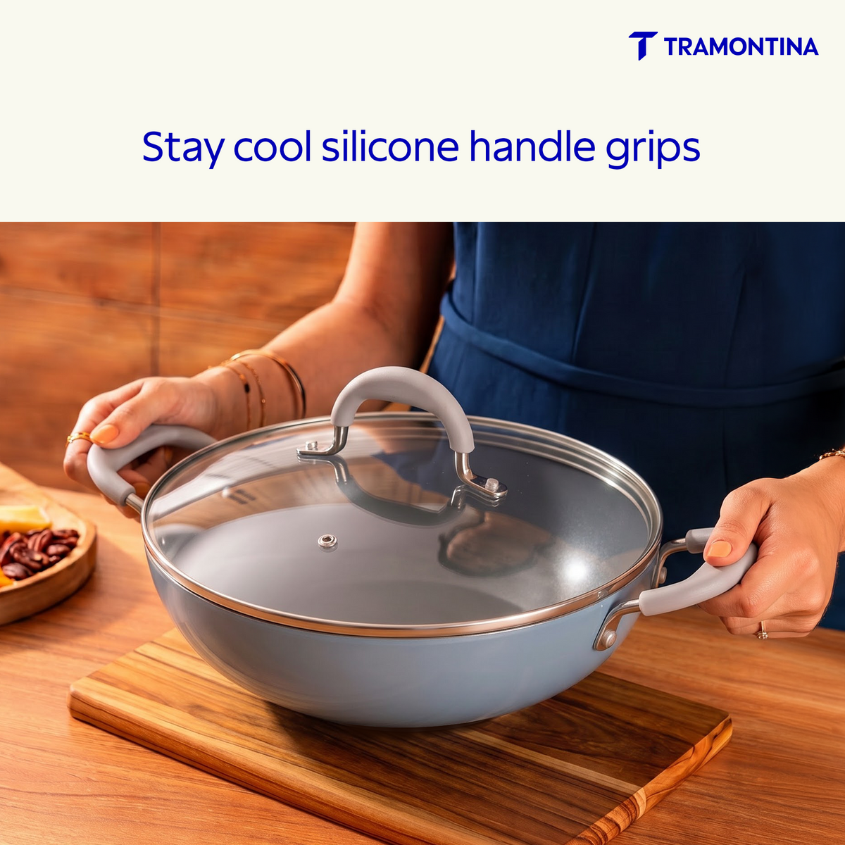 Tramontina Stella 24 cm blue kadai with lid