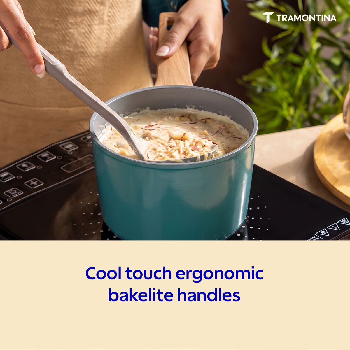 Tramontina Spectra Forged 16 cm saucepan with stainless steel handle, showcasing its sleek, durable cookware design.