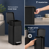 Trash Bin Set of 2 - 7.6 Litre (Each)  Stainless Steel Pedal Slim Rectagle - Black