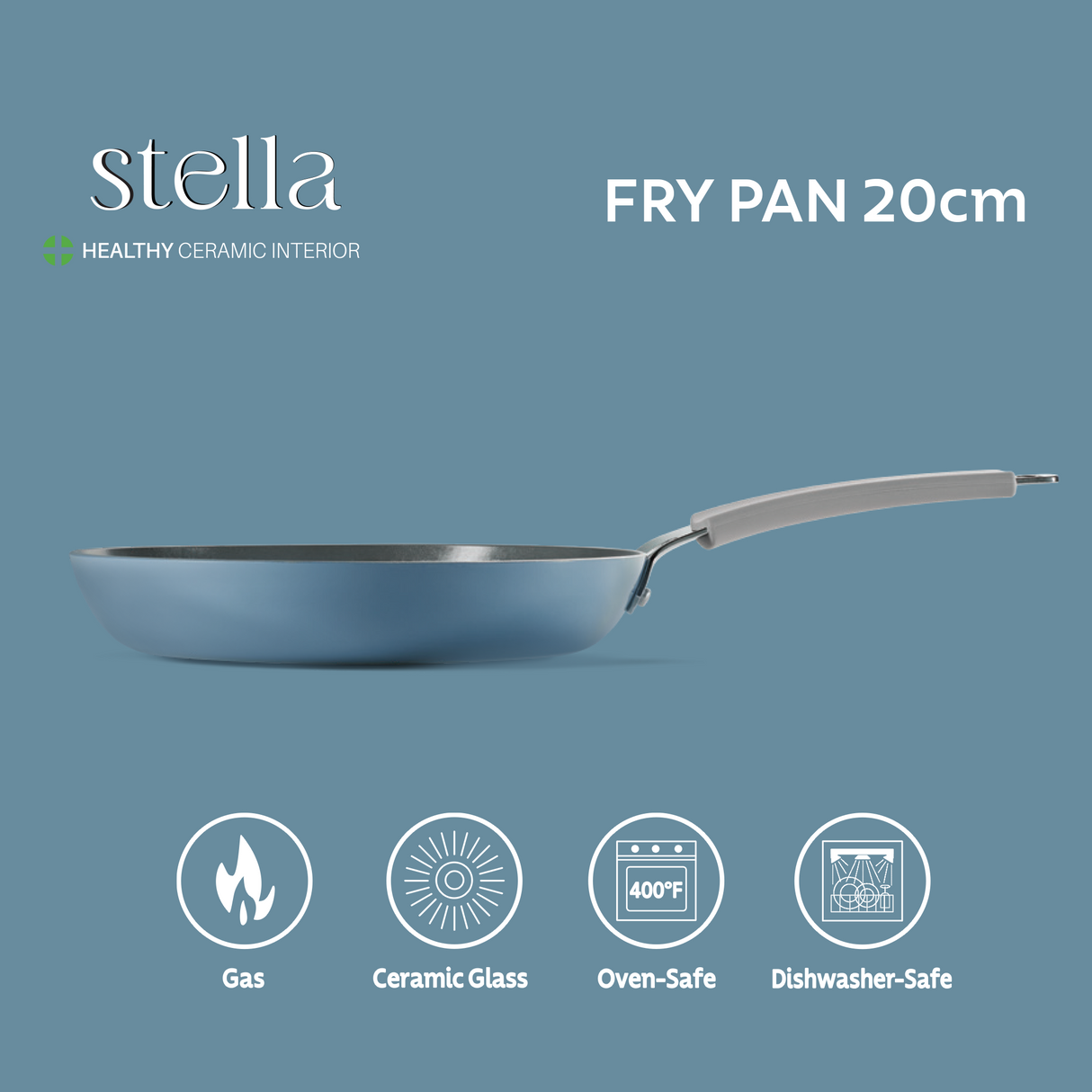 Blue Tramontina India Stella 20 cm fry pan with a non-stick coating, suitable for frying and cooking on various stovetops.